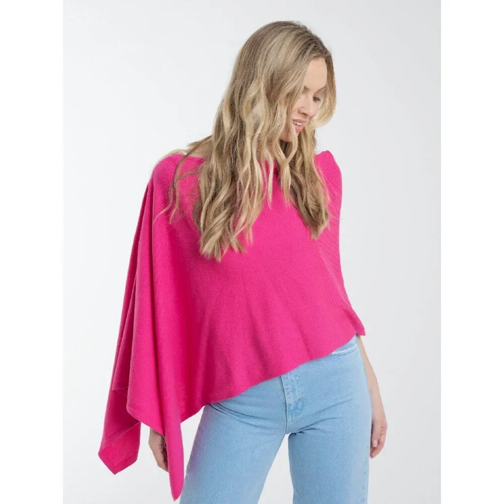 Lightweight Cashmere Blend Poncho - Super Soft Cotton Wrap - One Size